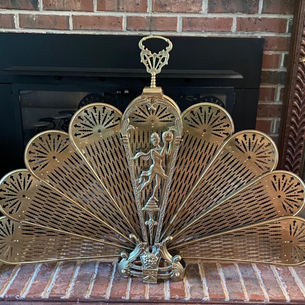 Victorian Peacock Brass Fireplace Screen