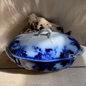 Antique Flow Blue Tureen with Lid