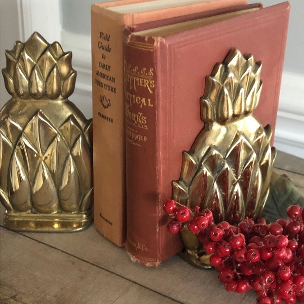 Vintage  Brass Pineapple Bookends-