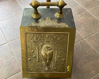 Embossed Brass Arts & Crafts Coal Scuttle