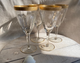 Vintage Tiffin Gold Crystal Wine Glasses ( set of 4)