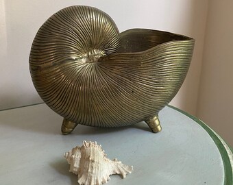 Vintage Brass Nautilus Shell Planter