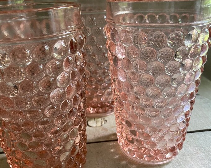 Pink Hobnail Ice Tea Glasses Set 4 Etsy
