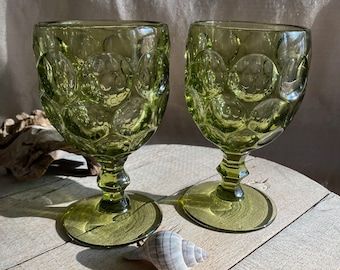 Provincial Green Thumbprint Water Goblets ~ Set of 2