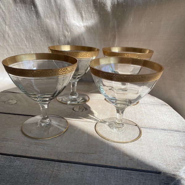 Vintage Tiffin Gold Encrusted Sundae Glasses ( Set of 4 )