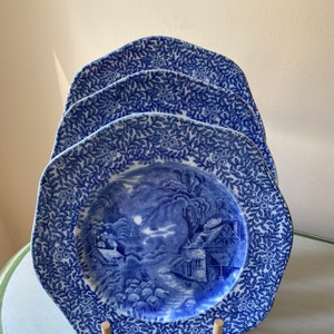 Vintage Blue Octagon Plates ( set 3 )