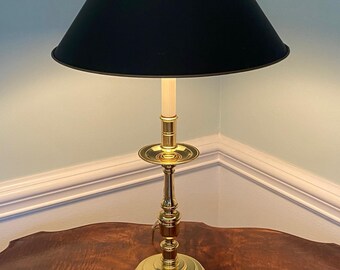 Baldwin Brass Candlestick Lamp w Original Black Shade