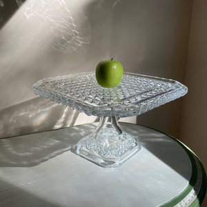 Vintage Cut Glass Diamond Cake Pedestal