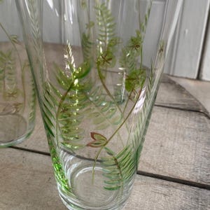 Qty 5~ Vintage Handmade &quot;Fern&quot; Etched Highball Glasses