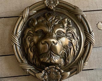 Heavy Antiqued Brass Lion Door Knocker