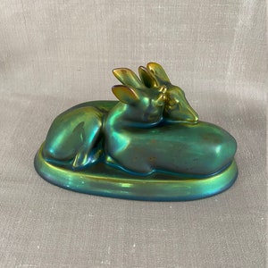 Hungarian Zsolnay Eosin Porcelain Resting Deer