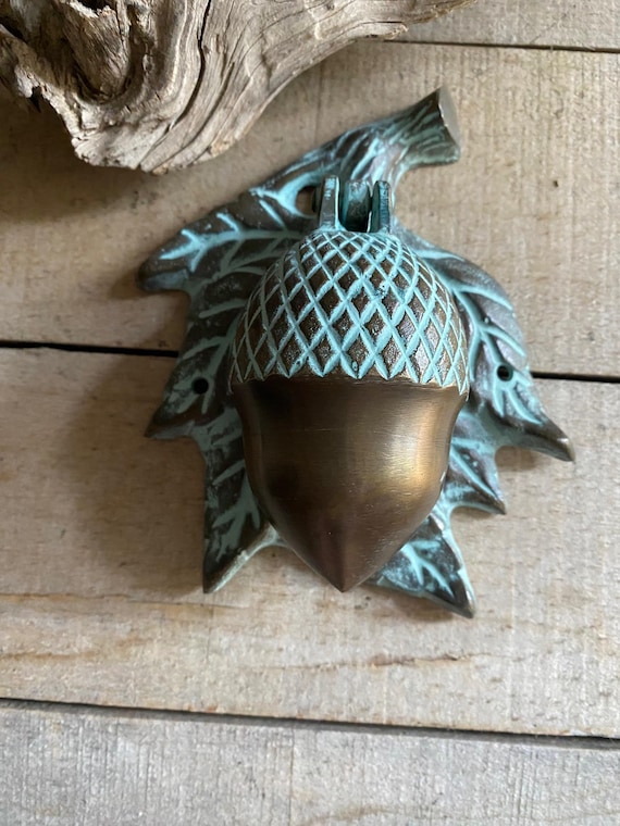 SPI Home Acorn Door Knocker - Solid Brass Decorative Front  SPI Acorn & Leaf Door Knocker Brass Patina EC 5 1/4\