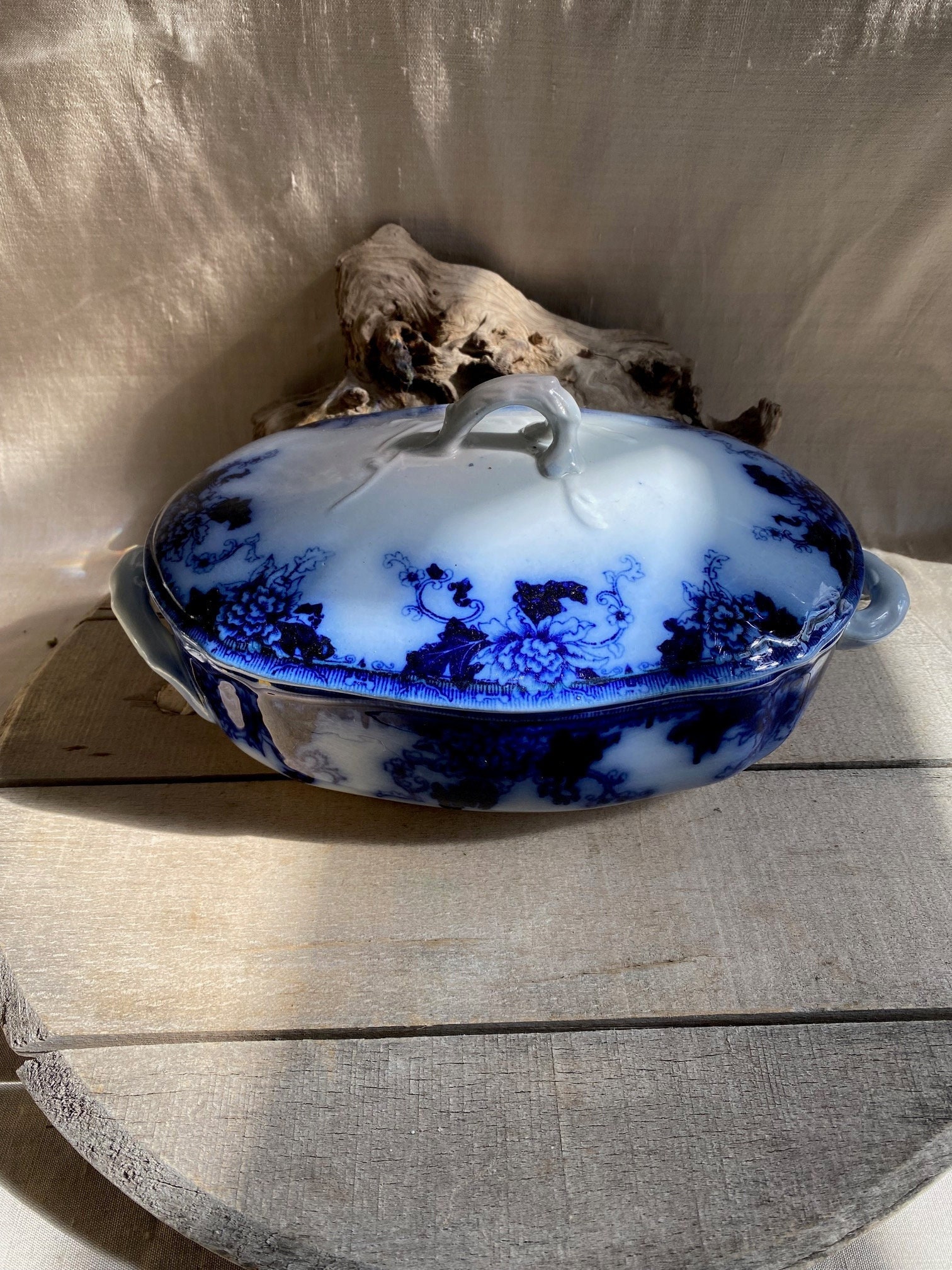 Antique Flow Blue Tureen With Lid - Etsy