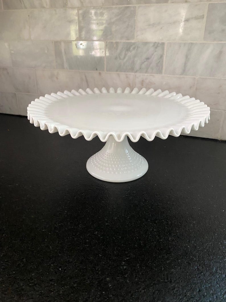 Vintage Milk Glass Hobnail Cake Pedestal image 5