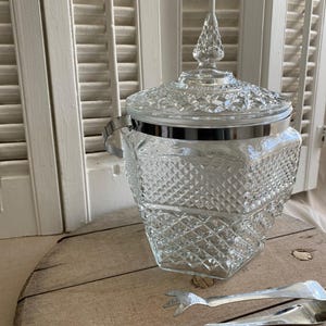 Vintage Cut Glass Ice Bucket w/ Tongs