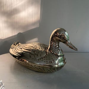 Vintage Solid Brass Duck Box ~