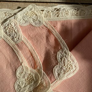 Vintage Pink Linen & Brussels Lace Placemat Set image 3