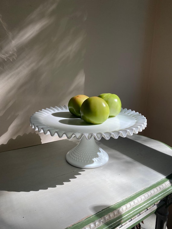 Vintage Milk Glass Hobnail Cake Pedestal