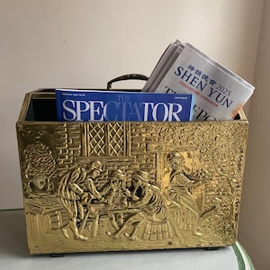 Vintage Embossed Brass Magazine Rack