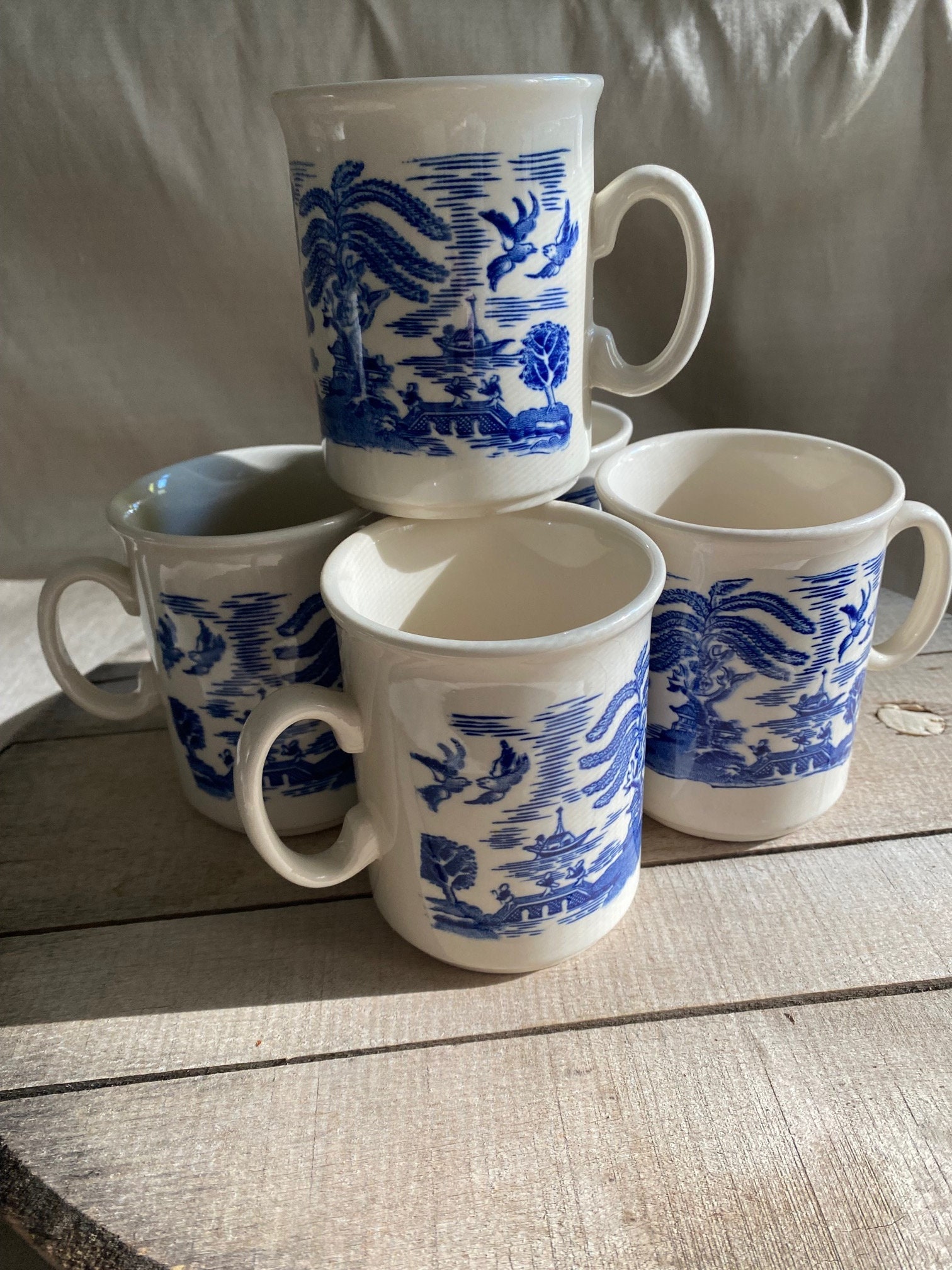 Blue Willow Dishes, Delft Blue, Porcelain Chinaware, Unique Cool Coffee Mugs Calamityware: Things Could Be Worse (Set of 4), Single 12-oz Mug