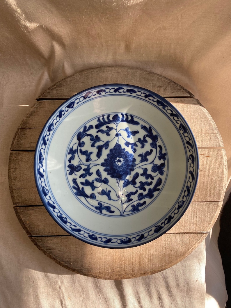 Vintage Blue & White Chinese Plate image 1