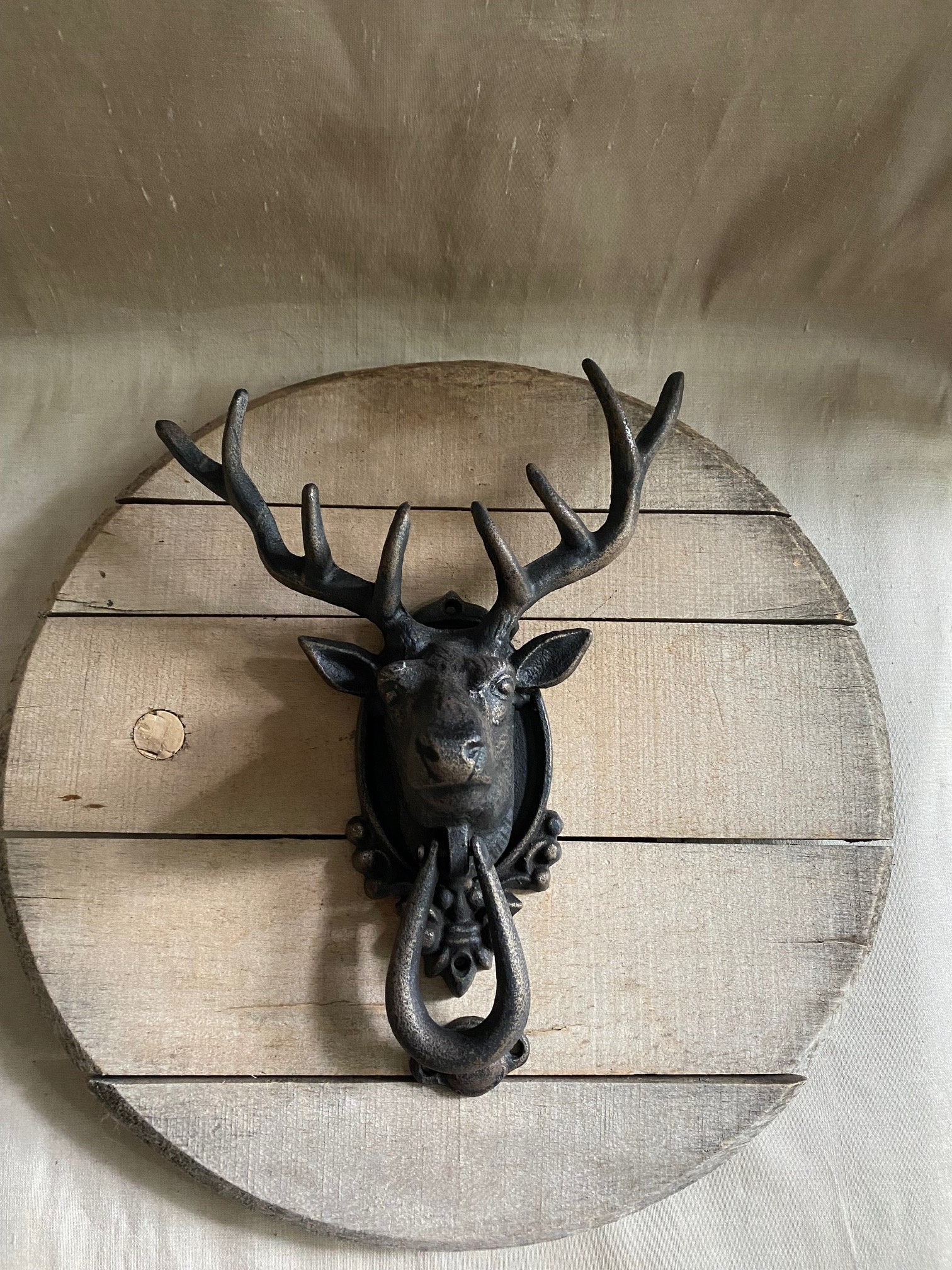 Battente Porta Decorativo Testa Di Cervo In Ghisa - Stile Rustico Per Esterni - Foto 3