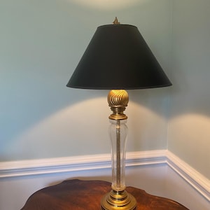 Vintage Brass & Glass Table Lamp w/ Black Paper Shade