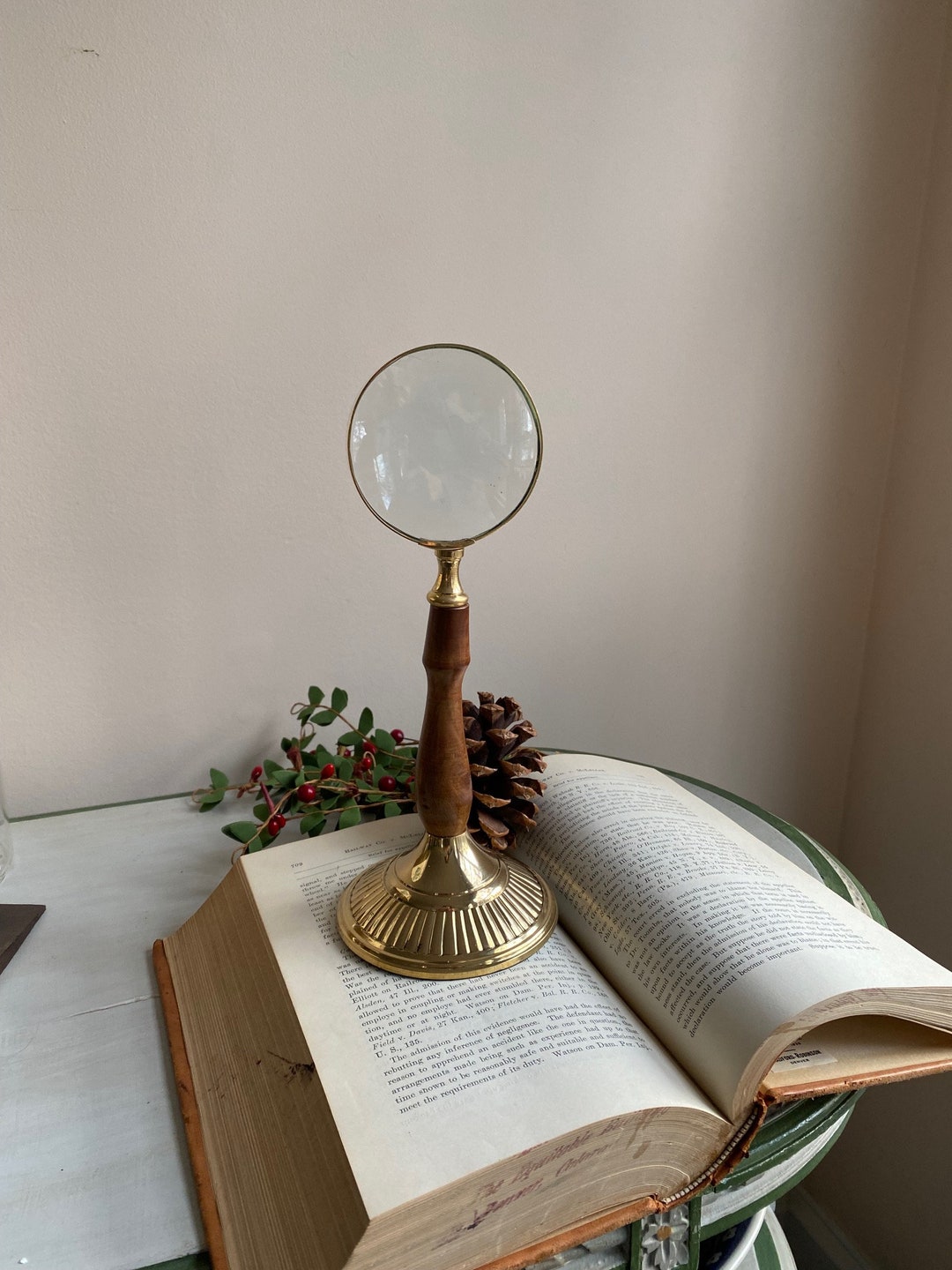 Brass & Wood Tabletop Magnifying Glass Etsy
