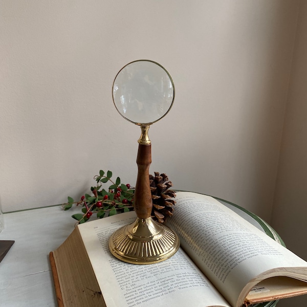 Brass & Wood Tabletop Magnifying Glass