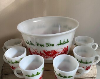 Vintage Milk Glass Eggnog Bowl With 6 Cups - Etsy