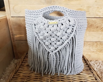 Crochet sac « Bohème » avec macramé env. 35/40 cm