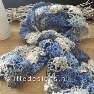 Fine crochet scarf approx. 40 x 150 cm blue/grey