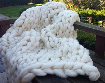 100% Merino Wool blanket approx. 90 x 120 cm/Plaid thick wool chunky knit knitted coarsely