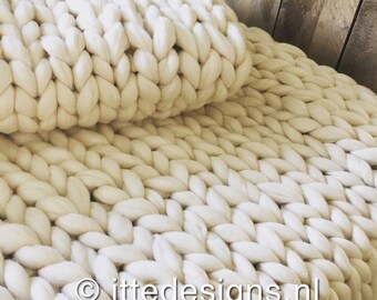 100% Merino Wool blanket XXL/Plaid thick wool, undyed white natural wool chunky knit chunky Knitted