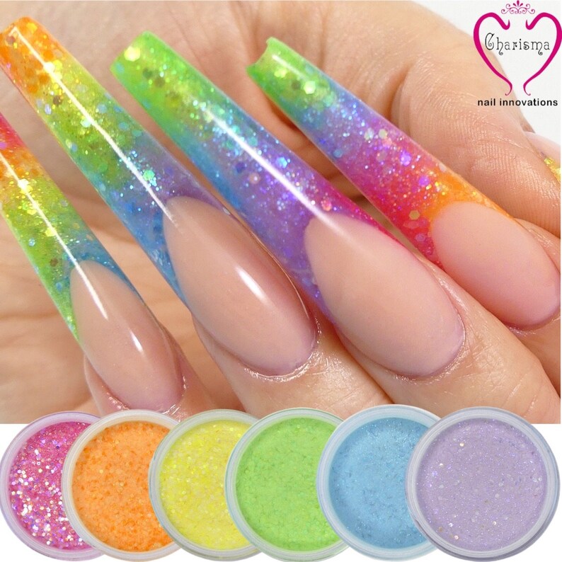 6 Piece Rainbow Brite Glitter Acrylic Powder by Charisma Nail Etsy