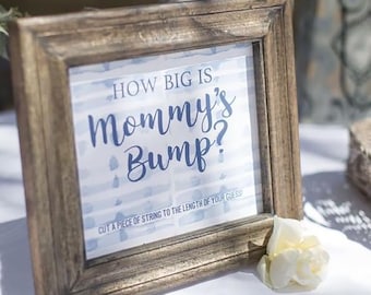 Shibori Style Baby Shower Game Card, Boy, How Big is Mommy's Bump, String Game, Guess her tummy size, Measure Mommy's bump: INSTANT DOWNLOAD