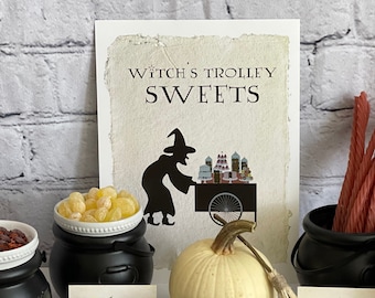 Wizarding Birthday Party Trolley Sweets, Trolley Witch, Hogwarts Express Party, Halloween Party, Sweets table sign: INSTANT DOWNLOAD