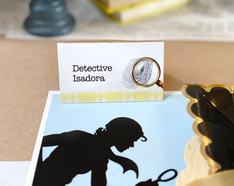Etiquetas para comida de fiesta de cumpleaños de Nancy Drew, cartel de mesa de detective, letrero para comida, tarjeta de nombre para fiesta de detective: autoedítalo con CORJL - Descarga instantánea