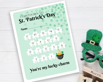 Calendario de cuenta regresiva del Día de San Patricio / Calendario de días festivos imprimible / Impresión para el aula / Calendario de cuenta regresiva de 8.5x11: DESCARGA INSTANTÁNEA