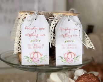 Little Pumpkin Baby Shower Thank you tags, favor tags, Floral pink and coral girl baby shower favor tags, lil pumpkin baby: INSTANT DOWNLOAD