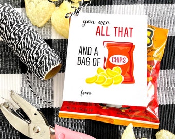 Bag of Chips Valentine Cards | Printable Classroom Valentine's Day Cards | You're All That and a Bag of Chips | Edit with Corjl