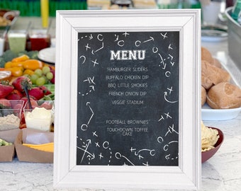 Football Party Menu 8x10, Football chalkboard play sign, Football Food Sign, Super Bowl: Self-Edit with CORJL - INSTANT Download Printable