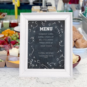 Football Party Menu 8x10, Football chalkboard play sign, Football Food Sign, Super Bowl: Self-Edit with CORJL - INSTANT Download Printable