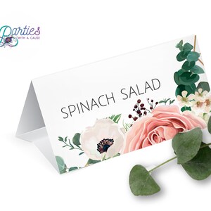 Floral Tent Cards for Love in Bloom Bridal Shower | Food Labels | Summer Floral Place Cards | Summer Wedding Labels - Self Edit at Corjl