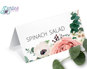 Tarjetas florales para despedidas de soltera Love in Bloom / Etiquetas de comida / Tarjetas de lugar florales de verano / Etiquetas de boda de verano - Autoedición en Corjl