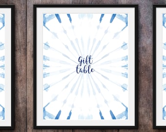 Gift Table Baby Shower Sign, 8x10 Blue Shibori Tie Dye Sign, Indigo tie dye, Boy Baby Shower, Gift sign for baby shower : INSTANT DOWNLOAD