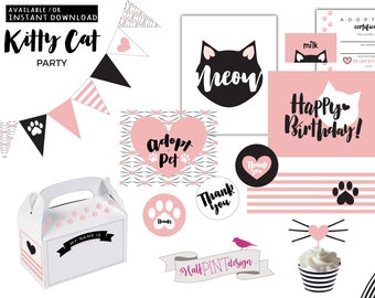 Lot de valeur : décoration de fête d'anniversaire pour chaton, adoption de chat, fête de chaton Purrfect, anniversaire de chaton fille, You Kitten Me ? TÉLÉCHARGEMENT INSTANTANÉ