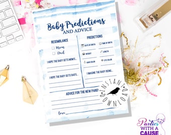 Shibori Style Baby Shower Game Card, Baby Boy Shower, Baby Predictions, Advice card, Indigo Tie dye, Baby Shower Keepsake: INSTANT DOWNLOAD