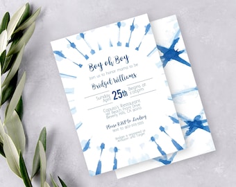 Boy Oh Boy Shibori Style Baby Shower Invitation, Oh Baby, Tie Dye Invitation, Indigo, Baby Boy Shower: INSTANT DOWNLOAD