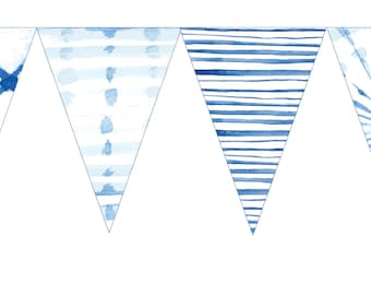 Shibori Tie Dye Pennant Banner, Shibori Baby Shower, Baby Boy, Shibori Design decor, Baby Shower Decor, Tie Dye Banner: INSTANT DOWNLOAD